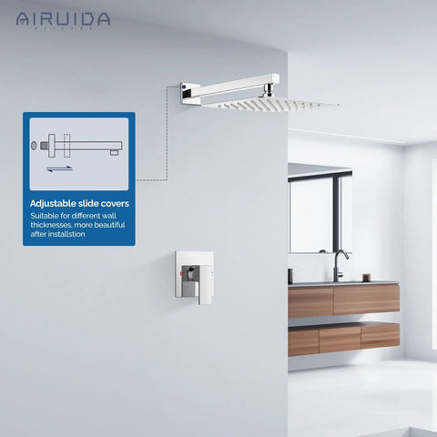 Rainfall Shower System With 10 Inch Wall Mount Head, Single Lever Mixer, SUS304 Stainless Steel, Rough In Valve, Chrome Polish