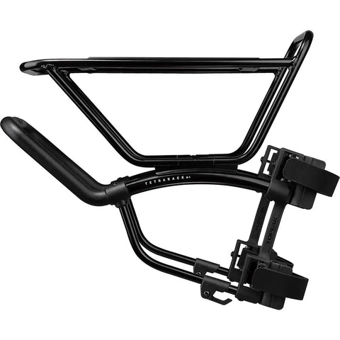 Side view of TetraRack M1 Fork Mount Rack For Bikes, Adjustable Top Plate Keeps Loads Level, QuickTrack Compatible.