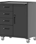 Heavy Duty Mobile Tool Storage Cabinet With Four Drawers And A Locking Door on wheels for garage or workshop