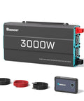 3000W Pure Sine Wave Power Inverter, 12V DC To 110V 120V AC, 6000W Peak, 16.4 Ft Remote Controller, cables shown