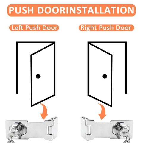 Diagram showing left and right door installation options for 3 Inch Keyed Door Lock Hasp Latch In Stainless Steel
