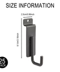 Heavy Duty Slatwall Hooks Built Like A Tank With Slick Scratch Resistant Coating Smooth Polished J Shaped Tips 25 pack with size info