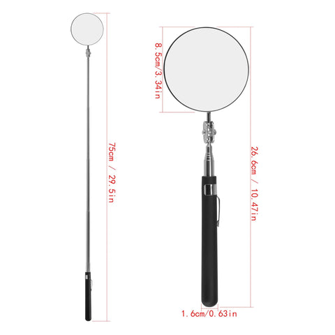 Telescoping Inspection Mirror With 360 Degree Swivel Ball Joint, 34 Inch Reach, 7.5 Inch Collapsed, 3.35 Inch Square Mirror