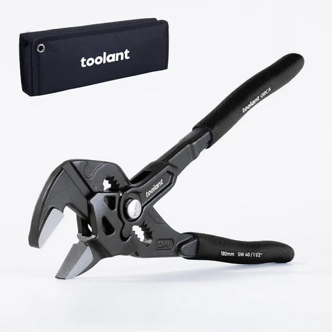 7-Inch Adjustable Pliers Wrench With Pouch CR-V Steel Drop Forged Construction Black Finish Smooth Parallel Jaw Pliers Comfy Grip Handles Versatile For Nuts Pipes Fittings And More