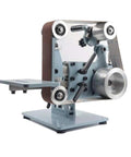 Heavy Duty 750W Electric Belt Sharpener And Polisher With Badass Steel Frame, angled view showing flat grinding plate and side grip