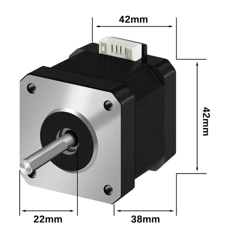 Five Pack Nema 17 Stepper Motors 17HS4401 Two Phase Bipolar 1.5A 59.5oz.in with dimensions 42x42x38mm for 3D printers