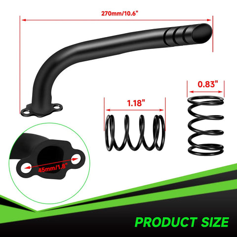 Exhaust Pipe Kit For Predator 212cc And GX Engines, black pipe and valve springs, dimensions shown, fits mini bikes and go karts.