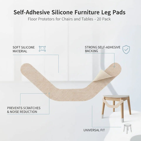 Image showing Self Adhesive Silicone Floor Protectors For Furniture Legs That Let Chairs And Tables Glide Smoothly Across Hardwood Tile And Laminate Floors While Preventing Scratches No Scratch Drama 3.3 By 1.5 Inches 20 Count with strong self-adhesive backing and universal fit for furniture legs.