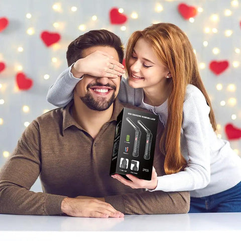 A woman surprises a man with a gift box of Must-Have Rechargeable LED Work Light For Mechanics With Magnetic Base.