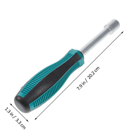 Side view of Half Inch Hollow Shaft Nut Driver With Anti Slip Rubber Handle For Protruding Screw Removal And Precise Circuit Board Repair In Tight Workspaces Built Tough From 45 Steel For Long Lasting Service