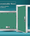 Dead Nuts Secure 32X87 Inch Drywall Access Panel With Aluminum Frame And Touch Lock, opened panel showcasing green surface.