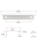 Lincoln Collection 3 1/8 Inch Center to Center White Modern Cabinet and Drawer Edge Pull Handle dimensions and details