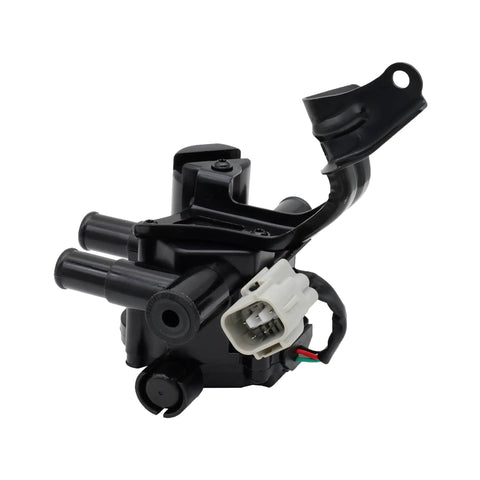 Shop Grade Heater Control Water Valve And Coolant Flow Regulator Assembly For Toyota Prius Hybrid 1.5L 2004 Through 2009 No Headache Direct Bolt In Rig Ready Upgrade, black plastic assembly with hose connections.