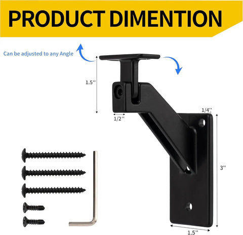 Step Up Your Game With This Four Foot Aluminum Handrail Kit For Indoor And Outdoor Stairs Featuring Hella Tough Matte Black Finish Quick Snap Stainless Brackets And ADA Compliant Grip, adjustable black bracket with screws.