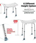 Shower Chair With Back Scrubber And Sponge, Tool Free Setup, Adjustable Height 13 To 19 Inches, Anti Slip Bariatric Bath Chair