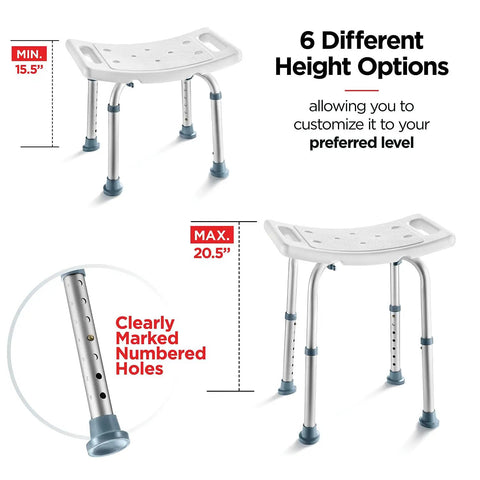 Shower Chair With Back Scrubber And Sponge, Tool Free Setup, Adjustable Height 13 To 19 Inches, Anti Slip Bariatric Bath Chair