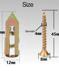 Heavy Duty No Drill Drywall Anchors Kit With Metal Expansion Screws, 50 Pcs, Self Tapping Design For Easy Install, Includes Screws And Gloves, Carbon Steel Zinc Plated For Strong Rust Resistant Wall Mounts, 40mm anchor and 45mm screw size shown