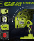 18V LED Work Light For Ryobi ONEPlus Batteries With 110 Degree Pivoting Head and Four Mode Settings Detail