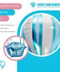 Close-up of blue 4D hot air balloon mylar foil balloons with house design, 35 inch, helium floating decorations.