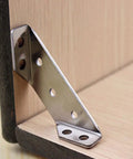 Six Pack Stainless Steel Corner Brackets for Wood Furniture, Triangular Shape, Easy Install, Heavy Duty Corner Connectors in use on wood