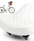 Wide Oversized Bike Seat For Men And Women With Plush Cushion And Shock Absorption Ideal Replacement Saddle For Cruiser Bikes MTB City Bikes E Bikes Tricycles And Exercise Cycles For Long Rides, 25.5x27x6 cm white quilted saddle with springs