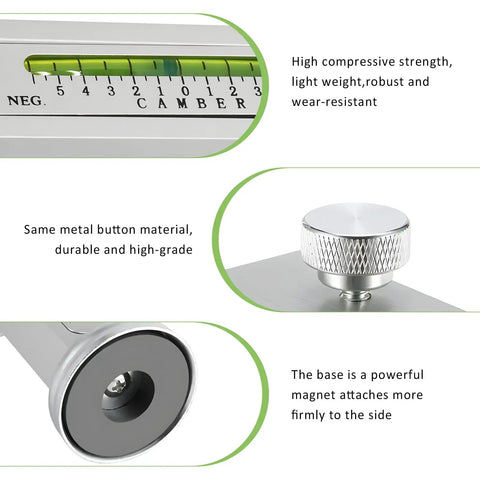 Heavy Duty Magnetic Camber Gauge Tool With Built In Green Bubble Level For Straightening Wheel Angles And Tweaking Rig Setup On Trucks Suvs And Daily Rides