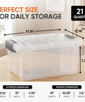 12 Pack 21 Qt Clear Storage Bins With Snap Tight Lids Stackable Plastic Containers BPA Free 17.5x12x7.75 inches for organizing toys.