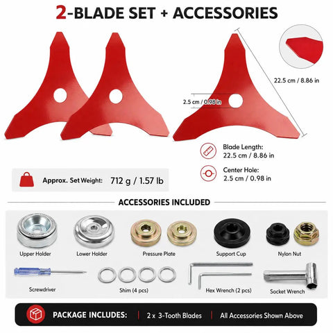 Top Rated Heavy Duty 3 Tooth Brush Cutter Blades For Yard Machines Y28 Plus More Models with accessories, red steel, 8.86 inch blades.