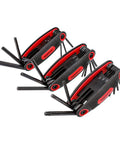 Three compact Folding Hex Key Set with Metric, SAE and Torx sizes, made of Chrome Vanadium Steel, ideal for home DIY tasks.