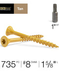Epoxy Coated Exterior Wood And Fence Screws Tan 8 X 1-5/8 Inch Torx Drive Self Drilling 735 pcs with 1-inch bit