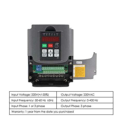 220V 3.0kW VFD Variable Frequency Drive Inverter For CNC Machines, 1HP Or 3HP Input, 3HP Output, CNC Driver And Motor Speed Control, front view