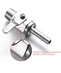 Close-up of anodized fitting from Diesel Auxiliary Fuel Tank Install Kit 11025 With Gravity Feed For Ford 1999-2022 And Chevy GMC.
