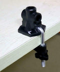 Rock Solid Desk Lamp Mount with Swing Arm Clamp Holder Fits Anything Under 12 Mm Tube for DIY Table Lamps and LED Fixtures is shown mounted on a desk edge.
