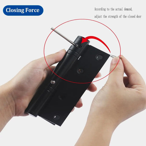 Person adjusting a 4 Pack Black Door Hinges With Automatic Closing And Spring Loaded Mechanism For 4 Inch Doors Adjustable Tension