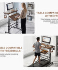 Mobile Split-Top Sit Stand Desk With Nifty Cup Holder, smooth-as-butter manual height adjustment knobs, ergonomic workstation for killer posture.