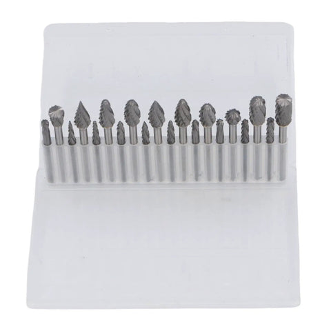 Pro Grade 20 Pcs Tungsten Carbide Double Cut Rotary Burr Set One Eighth Inch Shank Fits Dremel And Grinders Woodworking Carving Engraving Polishing With Handy Plastic Storage Box, 20 burrs in plastic case