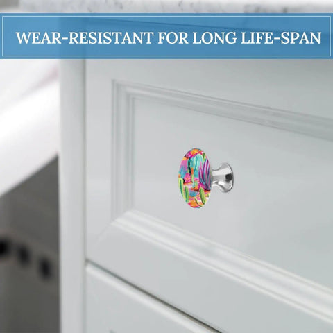 Cactus Flower Cabinet Knobs Two Pack Pull Handles with rust resistant finish on a white kitchen drawer.