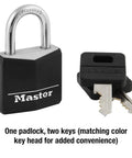 1-3/16 Inch Wide Covered Aluminum Keyed Padlock In Black With Vinyl Cover, two matching keys included