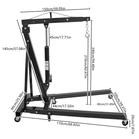 Tough As Nails Folding Engine Hoist With Hydraulic Motor Crane Lift dimensions and specifications for heavy lifting tasks.