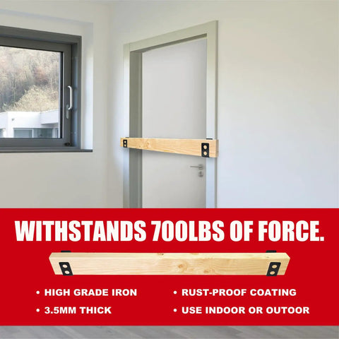 Beefy 2x4 Door Barricade Brackets Holds 700lbs 2 Pack Thick 3.5mm Iron U Brackets Rust Proof Gate Bar Holder installed on door
