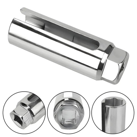 Top Tier Offset Oxygen Sensor Socket 7/8 Inch And 22 Millimeter With Wire Gate Access, chrome vanadium steel design, side view, for car repair.