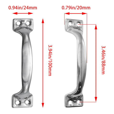 12Pcs Stainless Steel Gate Handles 3.94 Inch 100mm Silver Outdoor Door Handles with measurements
