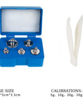 M2 Class Calibration Weight Set 105g Total 50g, 2x20g, 10g, 5g in blue case with white tweezers for jewelry scales and labs