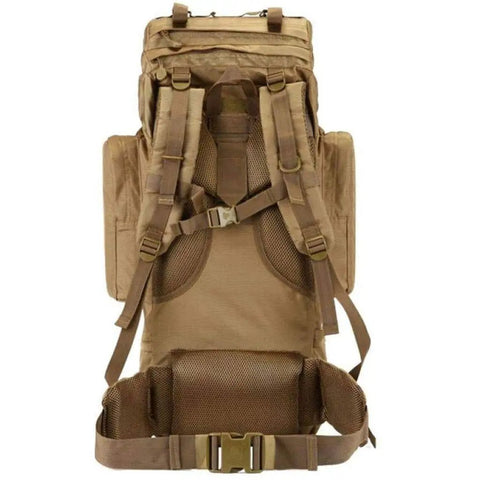 Khaki Large Capacity Outdoor Backpack For Camping And Travel Water Repellent Oxford Backpack For Men And Women rugged design back view