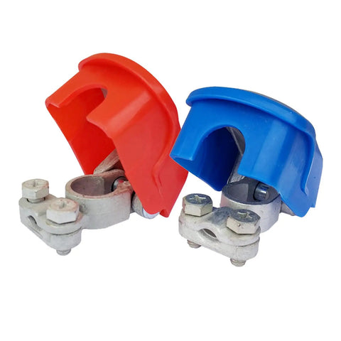 Brass Heavy Duty Quick Release Top Post Battery Terminal Connectors 1 Pair With Red And Blue Covers For Fast Disconnect