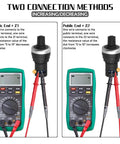 Diagram showing two connection methods for LA42DWQ-22 22mm 10K Ohm Rotary Potentiometer, featuring public end Z1 and Z2 with multimeters.