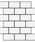 Thick 3.3mm Peel And Stick Subway Backsplash Tiles 12x12 White With Black Grout, 10 Sheet Pack, DIY Friendly Install