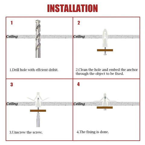 Installation steps for Drywall Anchor Kit With Hollow Wall Anchors And Screws Self Drilling Nylon Fasteners For Drywall.