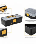 Straight Up Small Parts Organizer Bin With Stay Put Hinged Lid For Desk And Workspace Quick One Handed Access Keeps Daily Gear Visible And Tidy Without Digging Through Cluttered Drawers Ever Again, featuring durable PP plastic handle and secure locking clasp.
