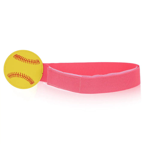 Softball Pitching Training Aid For Clean Mechanics And Realistic Throws, adjustable elastic band with yellow ball attached